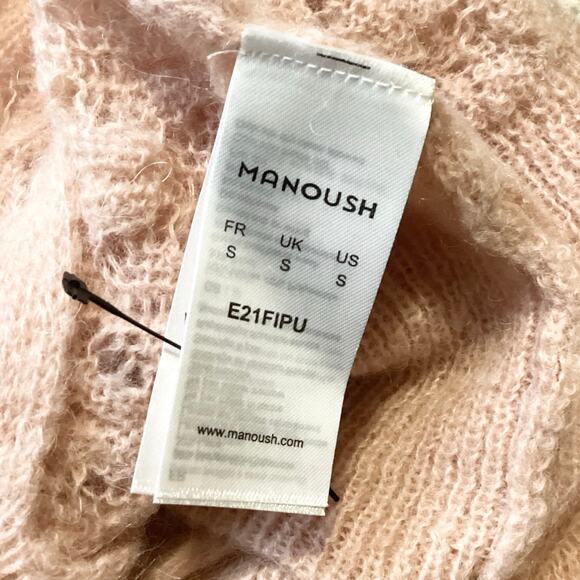 Manoush Ballet Pink Pointelle Open Knit Lace Collar Sweater Mohair S - Picture 7 of 9